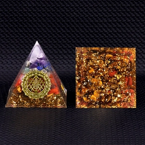 Handcrafted Orgonite Pyramid with natural healing crystals and Shri Yantra symbol