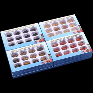 Set van 4 dozen met 12 geassorteerde 1-inch gesneden kristal- en agaatkikker edelsteenmonsters