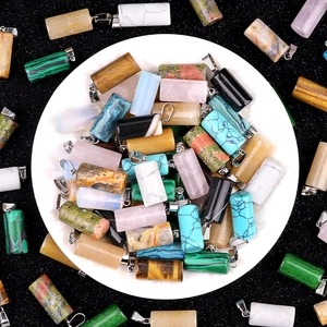 Natural Crystal Semi-Precious Stone Cylindrical Pendant Polished Gemstone Alloy Buckle DIY Jewelry Making Accessories Pendant