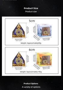 Size chart for Orgonite Pyramid with dimensions and weight for 5cm and 6cm variants