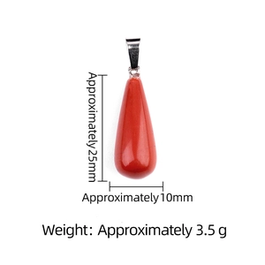 Colgante de lágrima de piedra natural roja de 25 mm con enganche plateado para joyas
