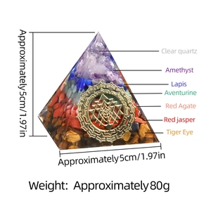 Handcrafted 5cm Orgonite Pyramid with Sri Yantra symbol and layered natural crystals