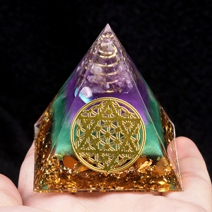 Handmade Orgone Crystal Pyramid with Amethyst, Copper Coil, Tiger Eye and Sacred Geometry