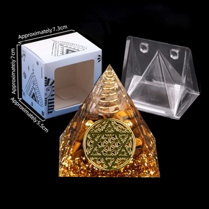5cm Orgone pyramid with tiger eye stone, copper coil and flower of life in gift box