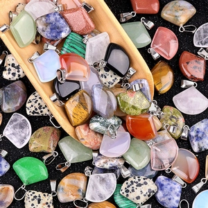 Natural Stone Crystal Agate Fan-Shaped Pendant 22mm DIY Earrings Necklace Jewelry Making Accessory Polished Stone Charm