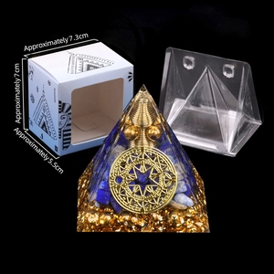 Lapis Lazuli Orgone Pyramid with gold foil and sacred geometry symbol in packaging