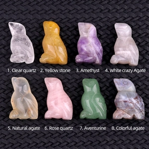 Set of 8 natural carved stone bird figurines including amethyst rose quartz and agate