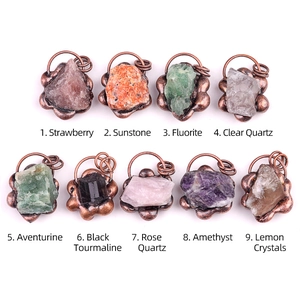 Set of 9 vintage crystal necklaces featuring natural raw gemstones in bronze settings