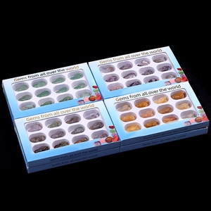 Set of four gift boxes containing twelve assorted 1-inch carved crystal and agate bird figurines