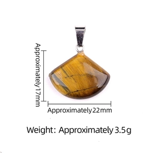 Natural tiger eye fan-shaped pendant with silver bail for DIY jewelry and necklaces