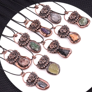 Vintage Brons Legering Uil Hanger Ketting Met Natuurlijke Halfedelsteen Kristal Kwarts Voor Vrouwen Mannen Sieraden