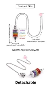 Detailansicht des abnehmbaren 7-Chakra-Kristallpendels mit genauen Größenangaben im Bild