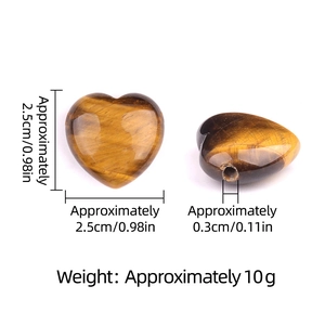 25mm natural tiger eye stone heart pendant with 3mm hole shown from front and side view