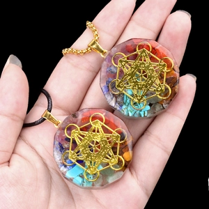 Pendaglio Orgone Cubo di Metatron ottagonale con pietre curative colorate