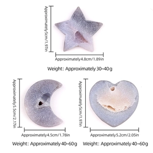 Natural agate geode set with heart moon and star shapes in purple grey stone