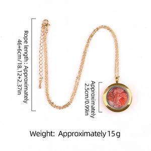 Gold stainless steel necklace with round pendant filled with natural red crystal stones