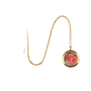 Stainless steel necklace with round openable locket pendant and red crystal stone chips