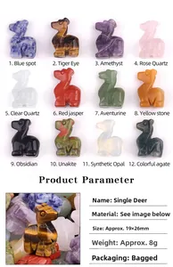 Detailed size specifications of 1-inch hand-carved gemstone deer figurines in 12 materials