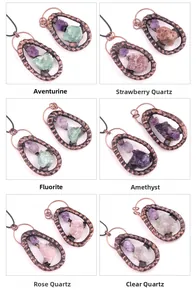 Grille de six pendentifs en cristaux bruts dont améthyste et quartz rose sertis de cuivre
