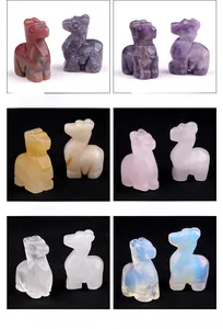 Detailed view of hand-carved gemstone animal figurines in six different natural stone types
