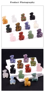Macro shot of miniature animal figurines carved from amethyst and tiger eye gemstones