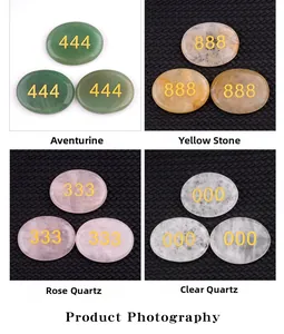 Polished natural crystal palm stones with gold engraved angel numbers in four colors