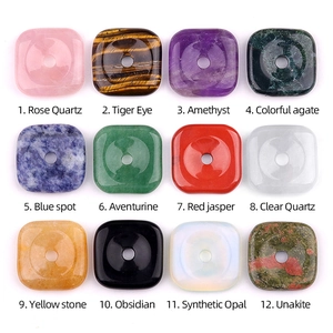 Set of 12 natural crystal and agate square safety buckle pendants in various stones