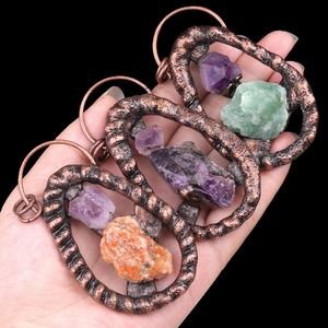 Lot de 3 pendentifs en cristal naturel brut avec cadres en bronze vintage pour colliers DIY