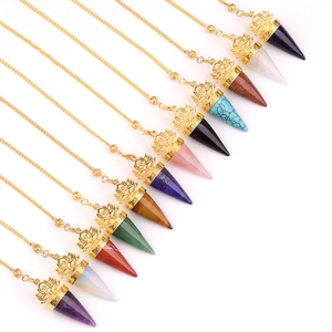 Natural crystal lotus pendulum pendants in rose quartz, amethyst and multi-color stones