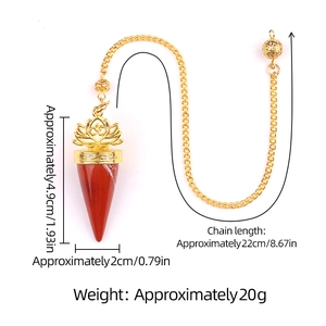 Red jasper dowsing pendulum with golden lotus Om symbol and measuring 4.9cm pendant