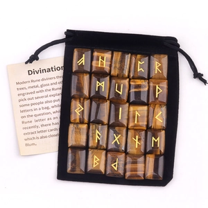 Tiger Eye Rune stone set with 20 pieces, velvet storage bag, and divination guide card