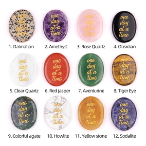 Natural crystal agate worry stones set with golden one day at a time engraving