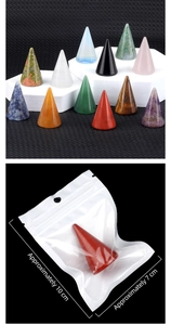 Detailed dimensions of cone-shaped natural stone ring holders in sealed packaging