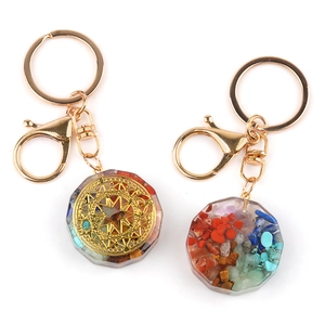 Colorful agate stone resin flower keychain with gold star charm and lobster clasp