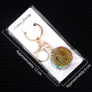 Colorful crystal stone resin flower keychain with golden mandala and lobster clasp