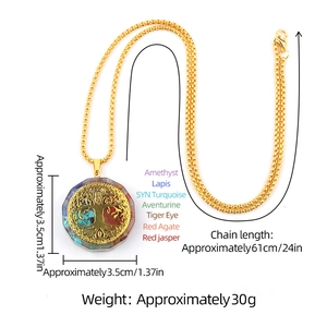 7 Chakra Tree of Life necklace with natural resin gemstones and 24-inch gold chain