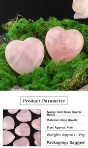 Macro shot of 4cm natural rose quartz heart showing inner crystalline texture and details