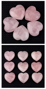 Macro detail of natural rose quartz heart stones showing pink texture and heart shape cut