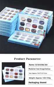 Detail view of 12-piece mini pig gemstone set with dimensions and material parameters