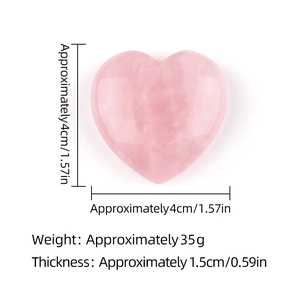 Polished natural pink rose quartz heart stone 4cm crystal decor with dimensions display