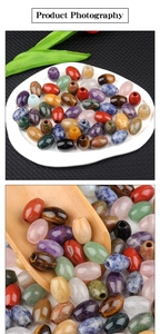 Macro detail of natural stone beads showing polished texture and pre-drilled holes
