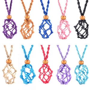 Adjustable woven net necklace cords with wooden beads in ten vibrant colors for crystals