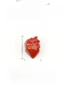 Detailed dimensions of heart-shaped red crystal stone showing height and width