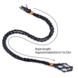 Adjustable black woven net necklace cord with wooden beads for crystals 42cm length