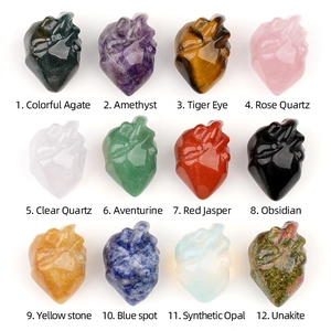 Set of 12 natural crystal carved anatomical hearts in various gemstones for Halloween decor