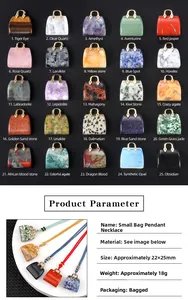 Gedetailleerd raster met 25 soorten natuurlijke kristallen mini-tas hangers met koorden