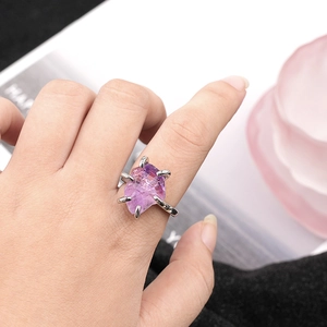 Natural Amethyst Citrine Raw Stone Adjustable Ring Vintage Copper Silver Plated Crystal Irregular Open Ring For Women Jewelry
