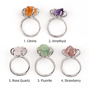 Vintage raw natural amethyst and citrine crystal rings in silver claw setting for women