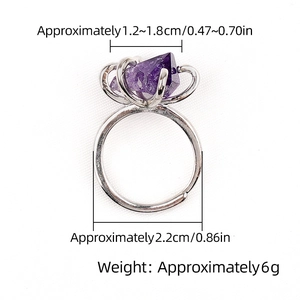 Adjustable silver copper ring featuring a natural raw purple amethyst stone centerpiece