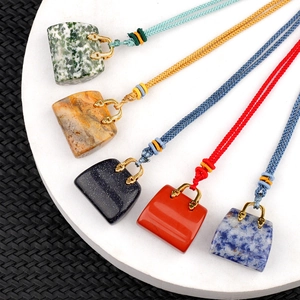 Handtas Vorm Natuursteen Hanger Ketting Kleurrijke Gevlochten Touw Ketting Verstelbare Kristal Agaat Sieraden Vrouwen Cadeau